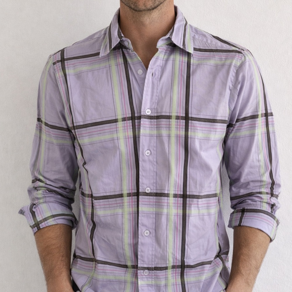 Ted Baker Purple Stripe Check Long Sleeve Button Down Small